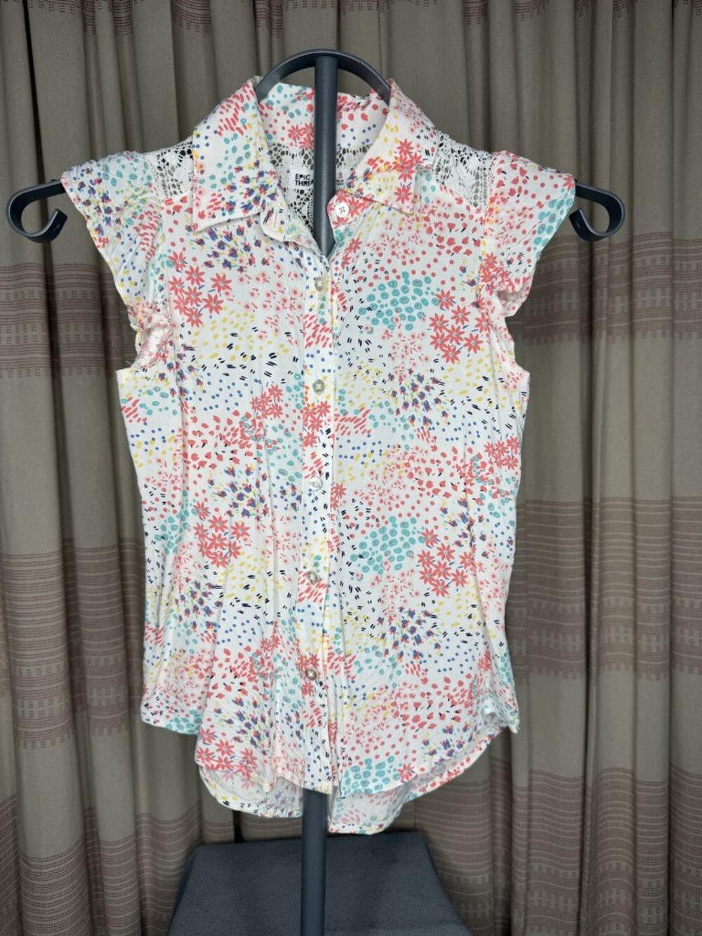Epic Threads Girls S Floral Button Up Top Crochet Lace Back Flutter Sleeve